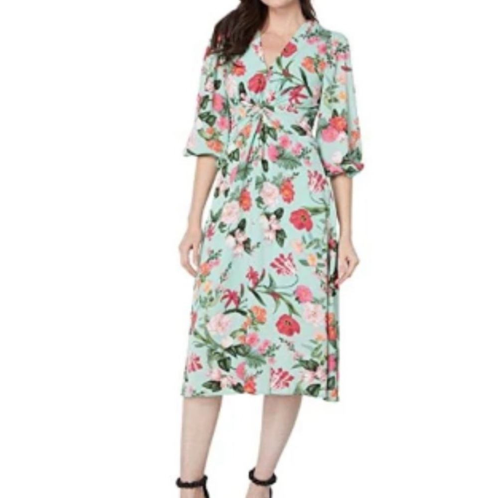Vince Camuto Pebble Crepe Twist Front Midi Floral Dress - Size 8